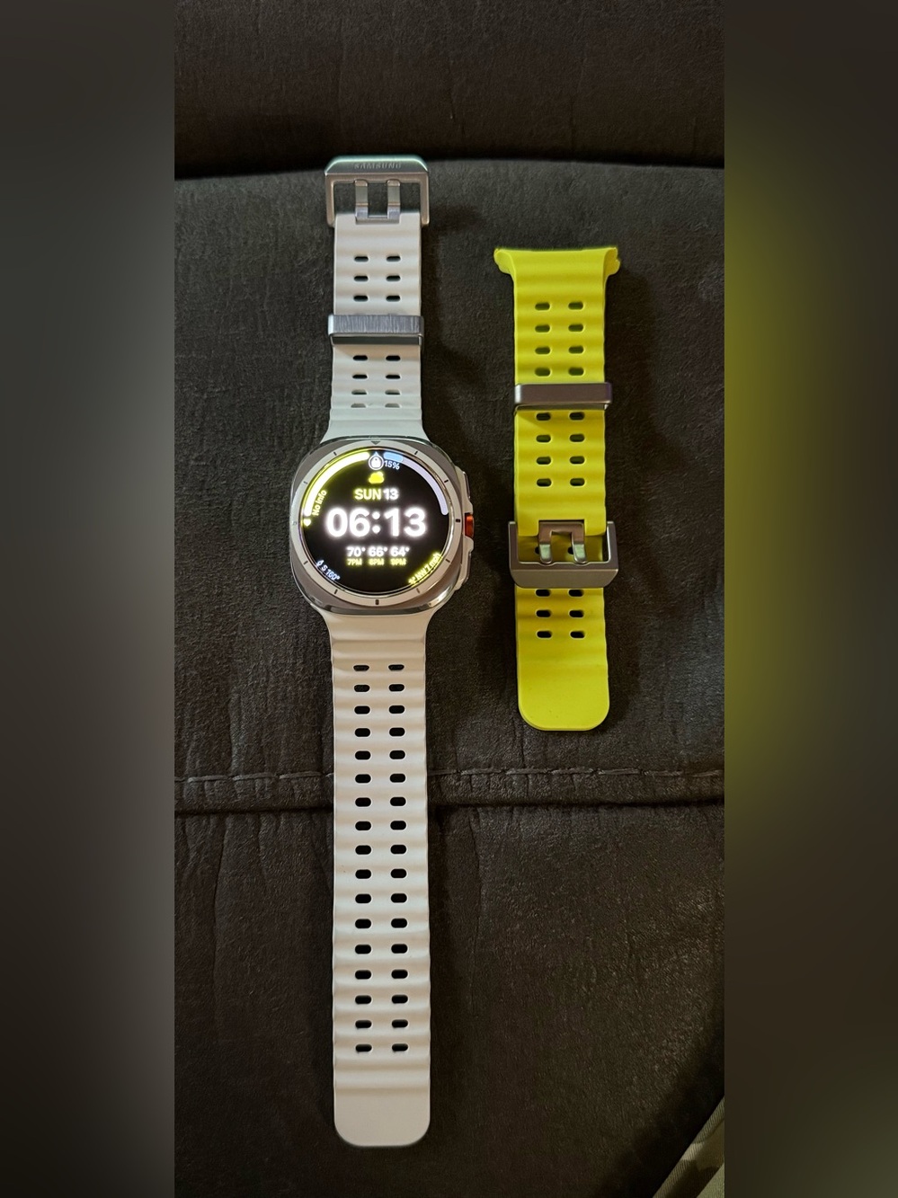Samsung Galaxy Watch Ultra 2025 47mm in Titanium White and extra band.